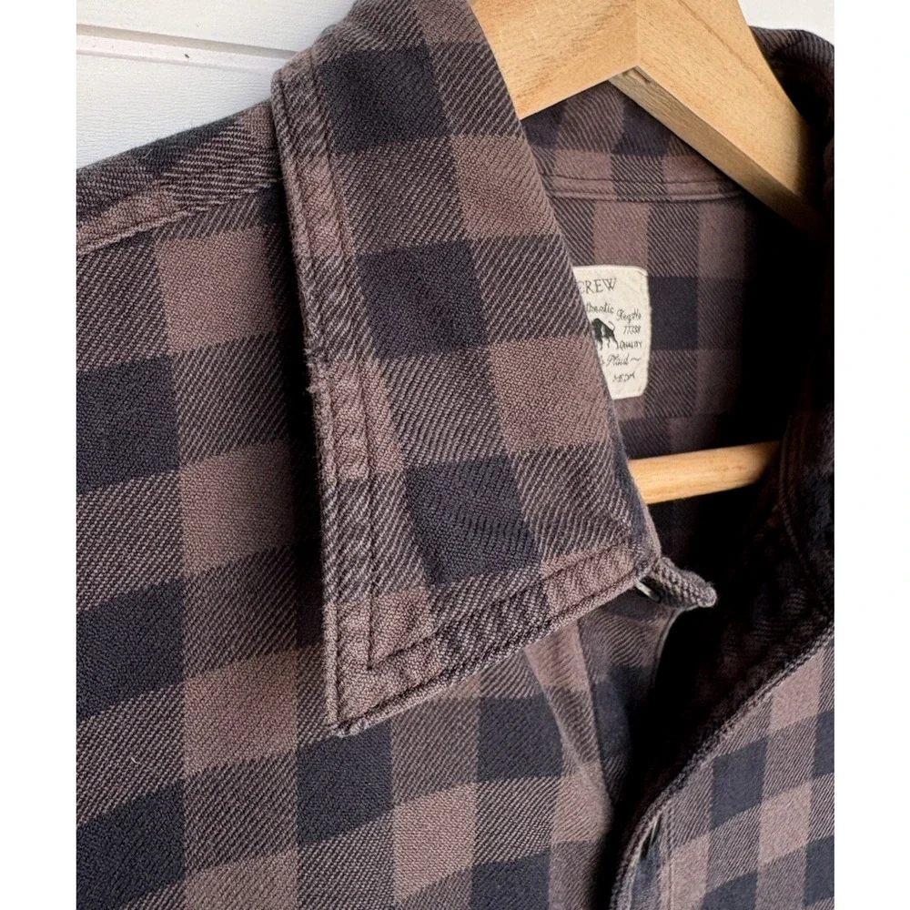 J CREW Buffalo Plaid Cotton Flannel Shirt Brown Black Button Up‎ Mens M Casual
